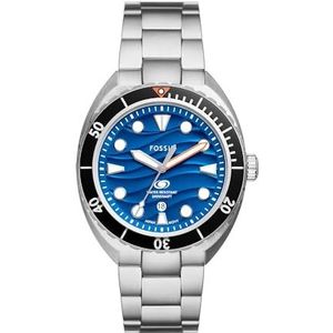 Fossil Breaker horloge voor heren, quartz uurwerk met roestvrijstalen of leren band, Zilvertint en blauw