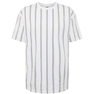 Urban Classics Heren Heavy Oversized AOP Stripe Tee, heren T-shirt, verkrijgbaar in wit/navy, maten S tot XXL, wit (White/Navy 01289), M grote maten extra tall