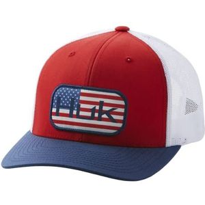HUK Heren Mesh Trucker Snapback Hat | Anti-Glare Vissershoed Hoed Hoed, Americana - Rood, One Size