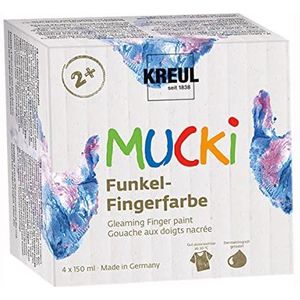 KREUL 2318 - Mucki Set van 4 x 150 ml vingerverf Veganistische verf, vrij van parabenen, gluten en lactose Afwasbaar en te gebruiken met vinger, spons en penseel Glitterende kleuren