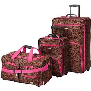 Rockland 3-delige bagageset, transparant, 3-delige bagageset, kleurloos, 3-delige bagageset, Roze luipaard., 3-Piece Set (20/22/28), Vara Softside Bagageset 3-delig