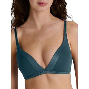 Calida Cate zachte triangel-beha met cup voor dames, verstelbare bandjes, met satijnen rand, strijkloos, Deep Dive Petrol, 70B