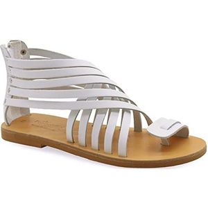 Wit 42 Emmanuela Gladiator lederen sandalen met ritsschoenen, hoge kwaliteit Griekse handgemaakte zomer schoenen, teenring platte sandalen, boho chic sandalen