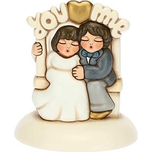 THUN, Gastgeschenk voor bruiloft, top cake met bruidspaar van keramiek, met de hand versierd, lijn gastgeschenken, 12,3 x 12 x 14,2 cm H