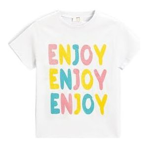 KOTON T-shirt met korte mouwen van sterling zilver met opdruk van katoen, T-shirt, ecru (002), 5-6 jaar meisje, ecru (002)