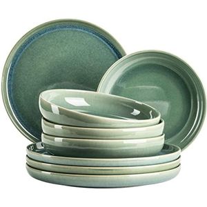 MÄSER Serie Elina Uno, moderne keramische bordenset met onregelmatig effectglazuur voor 4 personen, platte platte platte borden en soepborden, 8-delig tafelservies, aardewerk, strand