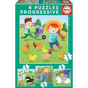 Educa 17145, boerderij, 4-in-1 puzzelset voor kinderen vanaf 3 jaar, boerderij