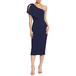 Dress the Population Asymmetrische jurk met strik, halslijn, bodycon midi-jurk, Middernacht, XS