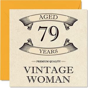 Vintage 79e verjaardagskaarten voor vrouwen - 79 jaar oud - leuke verjaardagskaart voor mama zus vrouw oma oppas oma tante, 145 mm x 145 mm dames wenskaarten, 79e verjaardagskaart