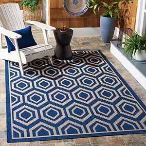 Rechthoekig tapijt voor binnen en buiten, binnenplaats, CY6902, in marineblauw/beige, 160 x 231 cm voor tuin, terras of elke andere buitenruimte van SAFAVIEH.