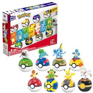 MEGA Pokémon Actiefiguur Speelgoed om mee te bouwen, Trainersteam voor beginners met 191 stuks, 8 personages waaronder Pikachu Charmander Squirtle, voor kinderen, HTJ75