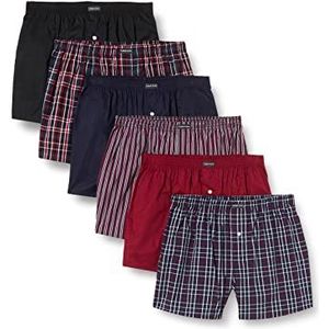 Lower East Heren Amerikaanse boxershorts, Marineblauw/zwart/bordeauxrood, set van 6, M