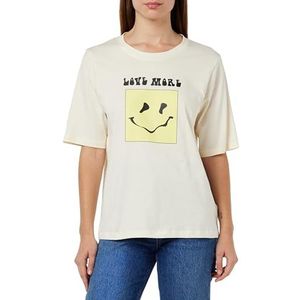 KAFFE Dames T-shirt Graphic Tee Jersey Top Crew Neck Halve Mouwen Relaxed Fit, Antiek wit, L