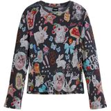 Desigual - Lange Mouwen T-shirt - Slim Fit - Katten Motief