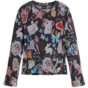 Desigual - Lange Mouwen T-shirt - Slim Fit - Katten Motief