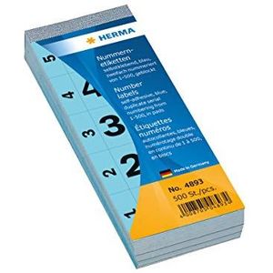 HERMA 4893 nummerlabels cijfers 1-500, dubbel (56 x 28 mm, papier, mat) zelfklevend, permanent hechtend, doorlopende nummerblok, 500 etiketten, blauw