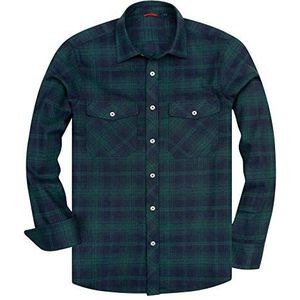 siliteelon Mannen lange mouw casual geruite flanellen overhemd geruit button down shirts, Groen, XL