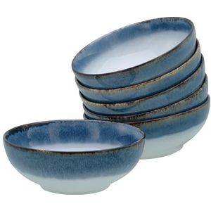 CreaTable, 21692, serie Cascade Bowls blauw 700 ml, 6-delige serviesset, smoothie bowl set van aardewerk