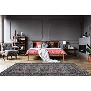 One Couture Jacquard tapijt met bloemenpatroon, vintage-design, ruw, structuur, grijs, zwart, 80 x 150 cm