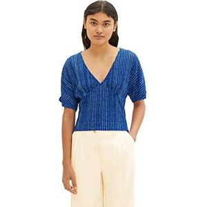 TOM TAILOR Denim Damesblouse T-shirt met patroon, 31714 - Bright Blue Batik Vichy Print, M