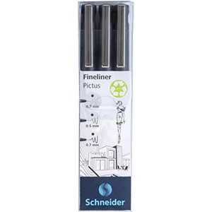 Schneider Pictus Fineliner (lijndiktes 0,3 mm, 0,5 mm, en 0,7 mm) zwart, 3-delig etui