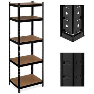 Relaxdays stellingkast, 5 planken, HxBxD: ca. 180 x 60 x 45 cm, tot 500 kg, staal, opbergrek voorraadkast, schuur, zwart