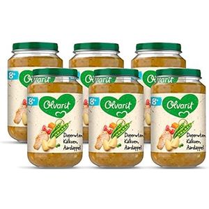 Olvarit Doperwten Kalkoen Aardappel - babyhapje voor baby's vanaf 8+ maanden - 6x200 gram babyvoeding in een maaltijdpotje