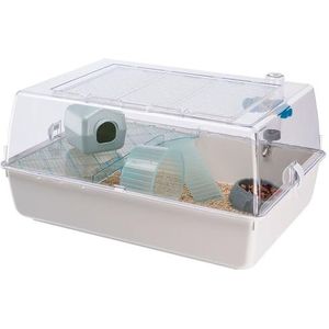 Ferplast 57075499W4 Kunststof kooi voor hamsters en muizen MINI DUNA HAMSTER Twee verdiepingen, gemaakt van wit gelakt metaal kunststof, 55 x 39 H 27 cm, WIT