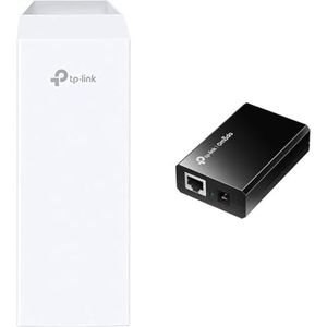 TP-link 2,4 GHz 300 Mbps Outdoor CPE, IP55 Weerbestendig, passief PoE (CPE210) & TP-Link 802.3at/af Gigabit PoE Injector, Non-PoE to PoE Adapter, supplies up to 60 W, LED Indicator, Black (TL-PoE150S)