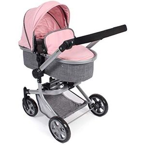 Bayer Chic 2000 - Poppenwagen Mika, 2-in-1 combipoppenwagen voor kinderen van 4 tot 8 jaar, gemêleerd grijs-roze, 73 x 41 x 82 cm