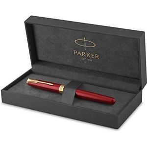 Parker Sonnet rollerballpen | rood gelakt met gouden trim | fijne punt zwarte inkt | geschenkverpakking