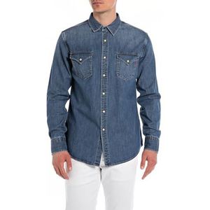 Replay Jeanshemd voor heren, lange mouwen, 009, medium blue., XS