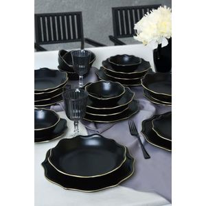 Elegant 24-delige keramische dinerset, mat zwart, 100% aardewerk, antibacterieel, milieuvriendelijk, gemakkelijk te reinigen, vaatwasmachinebestendig, perfect voor modern diner