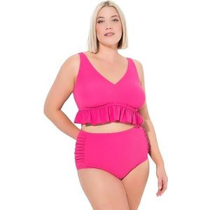 Ulla Popken Dames, structuur, ruches, softcups, bandjes verstelbare bikiniset, roze, 46
