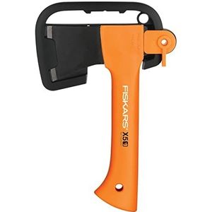 Fiskars Kleine bijl, inclusief mesbeschermer voor veilig transport, lengte: 23 cm, antikleeflaag, staal/glasvezelversterkte kunststof, oranje, X5-XXS, 1015617