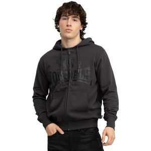 Lonsdale KRAFTY Sweatshirt met capuchon voor heren, met ritssluiting, smalle pasvorm, antraciet/zwart, XL