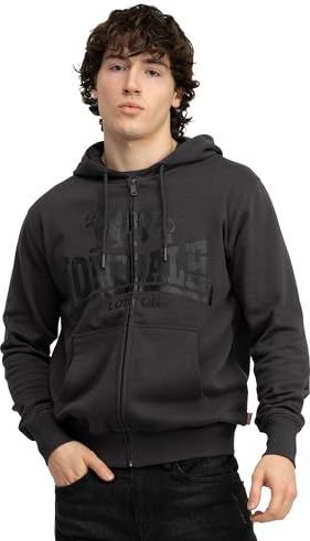 Lonsdale KRAFTY Sweatshirt met capuchon voor heren, met ritssluiting, smalle pasvorm, antraciet/zwart, XL