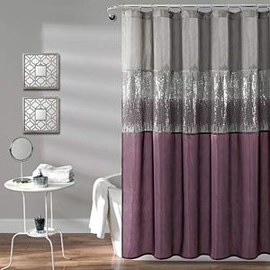 Lush Decor Night Sky douchegordijn | pailletten stof glinsterende kleur blok ontwerp voor badkamer, x 72"", grijs en paars, 72 inch