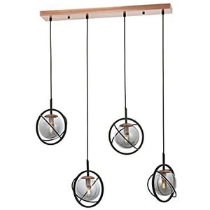 Opviq Industriële kroonluchter, zwart & brons metalen body, 120 cm hoogte, 80 cm breedte, 4 x E14 Max 40 W, elegante glazen cap, perfect voor moderne ruimtes