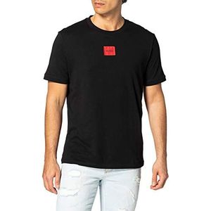 HUGO Heren Diragolino212 Regular Fit T-shirt van katoen met rood logo-label, zwart 1, S