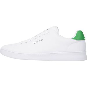Tommy Hilfiger Heren Court Cupsole Pique Textiel Sneaker, Wit/Olympisch Groen, 6.5 UK, Wit Olympisch Groen, 40 EU