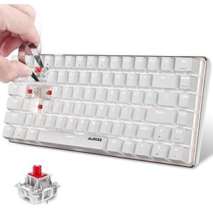 Hotswapple 80% Gaming-Toetsenbord Mechanisch Red Switch Wired Keyboard met White LED Backlit ABS Keycap USB-type C Ergonomische 82 Toetsen Anti-ghosting QWERTY voor PC Laptop Mac-Wit