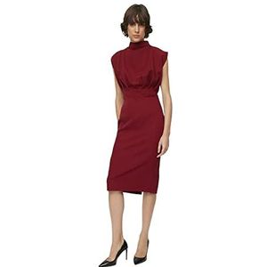 Trendyol Dames midi Basic Slim Woven Jurk, bordeaux, 36