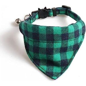Luxe kattenhalsbanden met vlinderdas en bel | Safe Quick Release Breakaway gesp (groen en zwart geruite bandana)