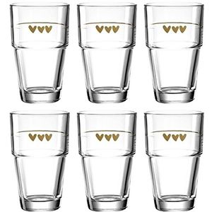 Leonardo Solo Latte-Macchiato glazen, set van 6, glazen bekers met hartvormige opdruk, vaatwasmachinebestendige koffie en cappuccinoglas, motief hartjes, 410 ml, 043467