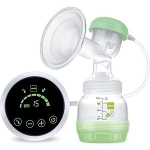 MAM 2-in-1 borstkolf, veelzijdig bruikbaar als handkolf of elektrische borstkolf voor comfortabel afkolven, met 2x MAM Anti-Colic babyflesje en 2x MAM bewaarbeker, groen