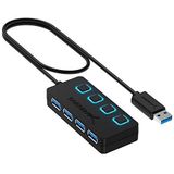 SABRENT - USB Hub 3.2 Gen1 - USB Splitter - Zwart - Met AAN/UIT Schakelaars