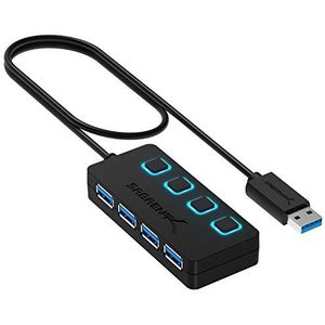 SABRENT - USB Hub 3.2 Gen1 - USB Splitter - Zwart - Met AAN/UIT Schakelaars