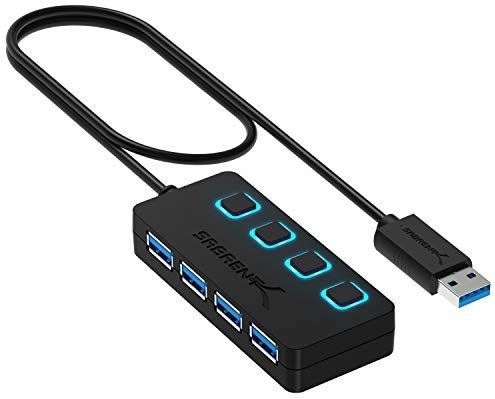 SABRENT - USB Hub 3.2 Gen1 - USB Splitter - Zwart - Met AAN/UIT Schakelaars