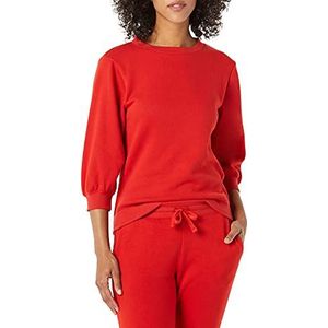 Amazon Essentials Dames Franse badstof fleece mouw detail ronde hals sweatshirt, rood, S